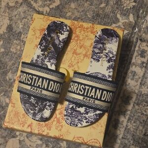 Dior Blue and White Slide Sandals